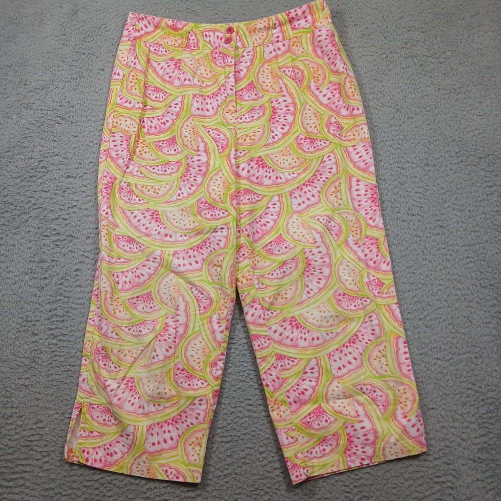 Talbots Women's Capri Pants Size 10‎ Pink Green Fruit Print Cotton Stretch
